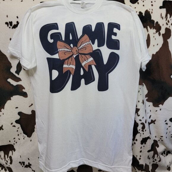 Game Day Bow Football Tee Graphic Short Sleeve T-Shirt - Picture 4 of 5